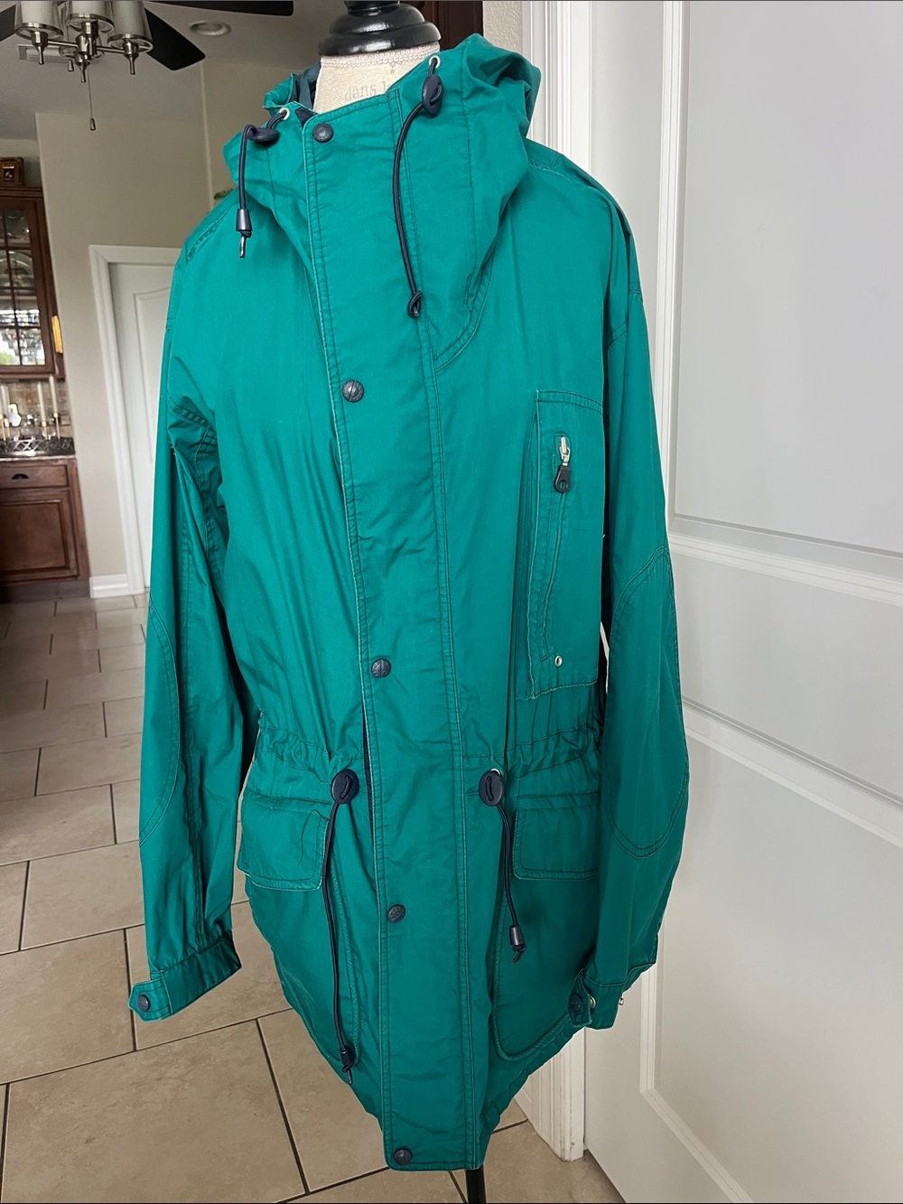 Vintage Towne by London Fog green, hooded utility full zip & snap jacket medium
